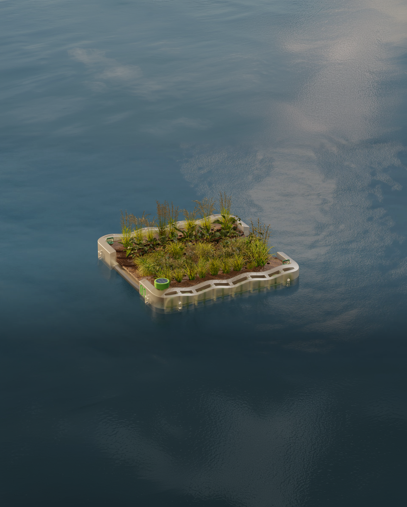 A render of three white cylindrical columns, against a warm creme background
